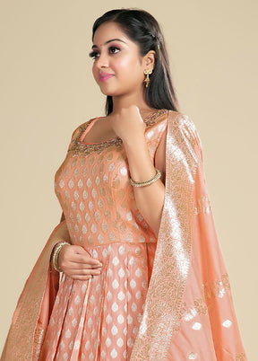 2 pc Light Peach Readymade Silk Gown Set - Indian Silk House Agencies