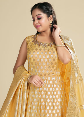 2 pc Light Yellow Readymade Silk Gown Set - Indian Silk House Agencies