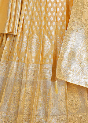 2 pc Light Yellow Readymade Silk Gown Set - Indian Silk House Agencies