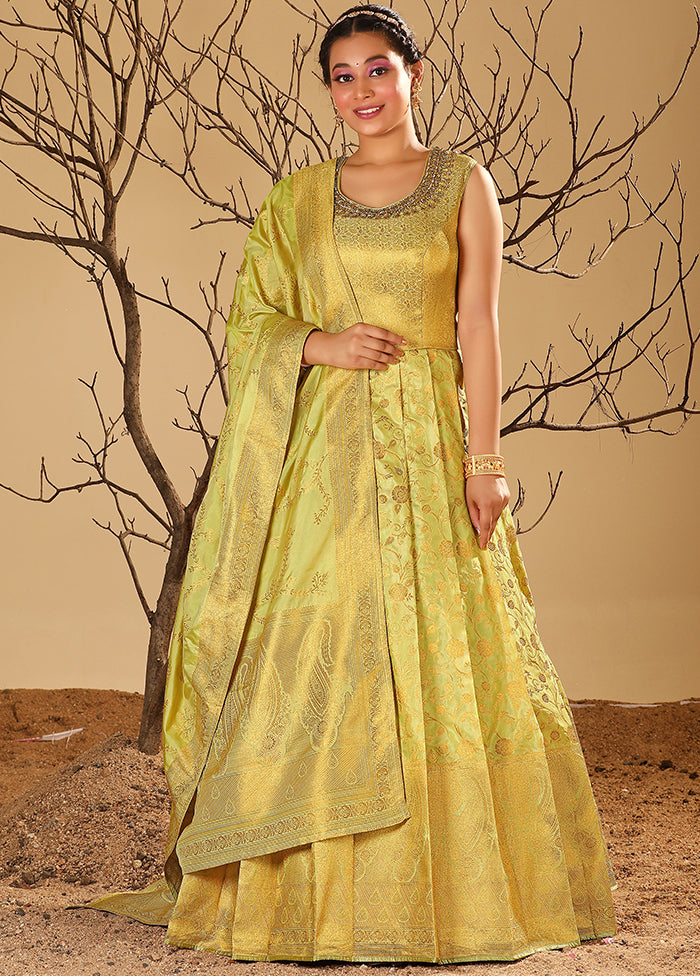 2 pc Lemon Readymade Silk Gown Set - Indian Silk House Agencies