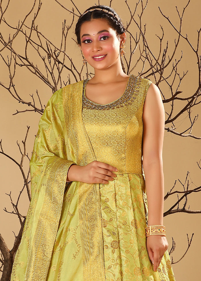 2 pc Lemon Readymade Silk Gown Set - Indian Silk House Agencies