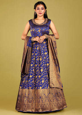 2 pc Blue Readymade Silk Gown Set - Indian Silk House Agencies