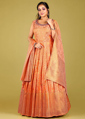 2 pc Orange Readymade Silk Gown Set - Indian Silk House Agencies