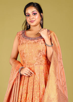 2 pc Orange Readymade Silk Gown Set - Indian Silk House Agencies