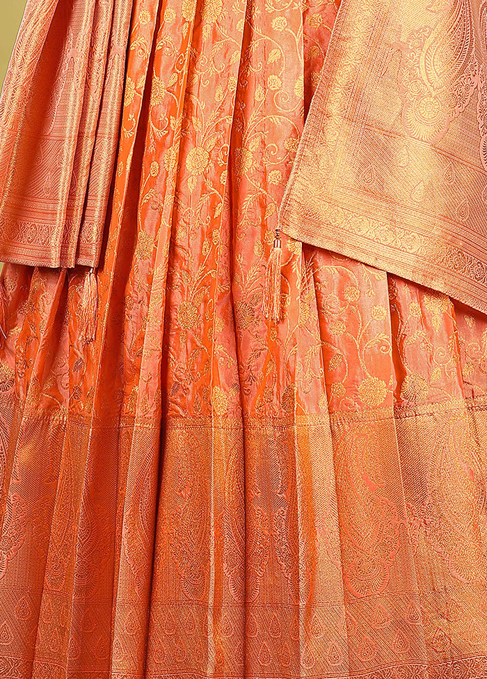 2 pc Orange Readymade Silk Gown Set - Indian Silk House Agencies