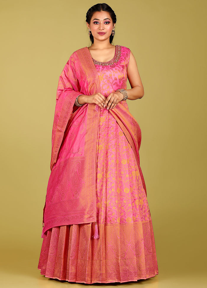 2 pc Pink Readymade Silk Gown Set - Indian Silk House Agencies