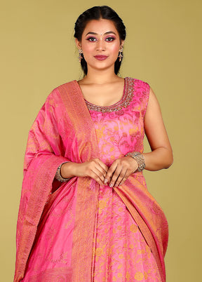 2 pc Pink Readymade Silk Gown Set - Indian Silk House Agencies