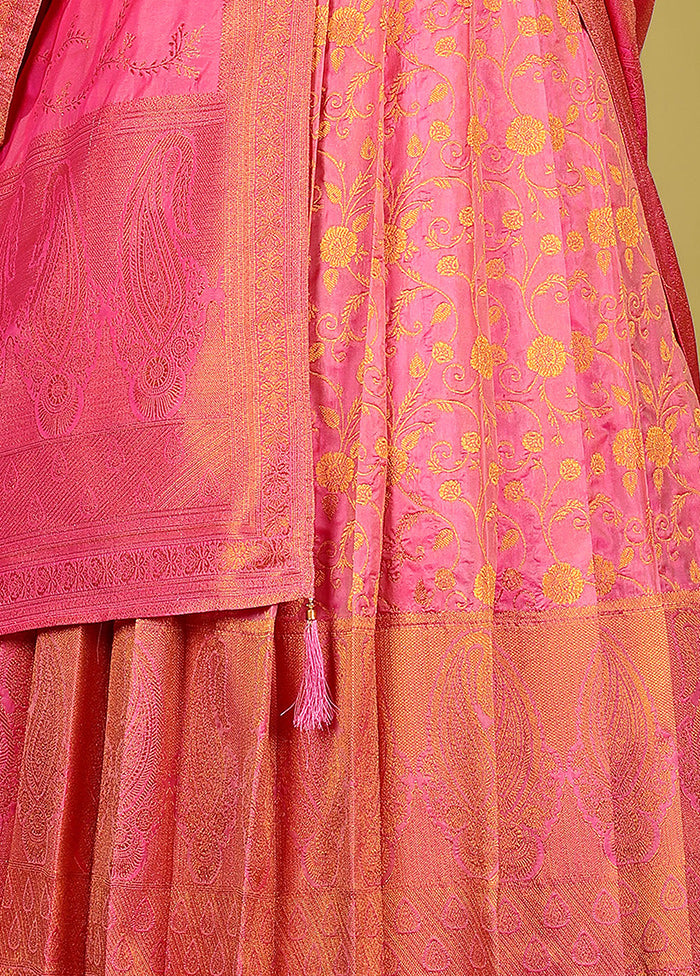 2 pc Pink Readymade Silk Gown Set - Indian Silk House Agencies