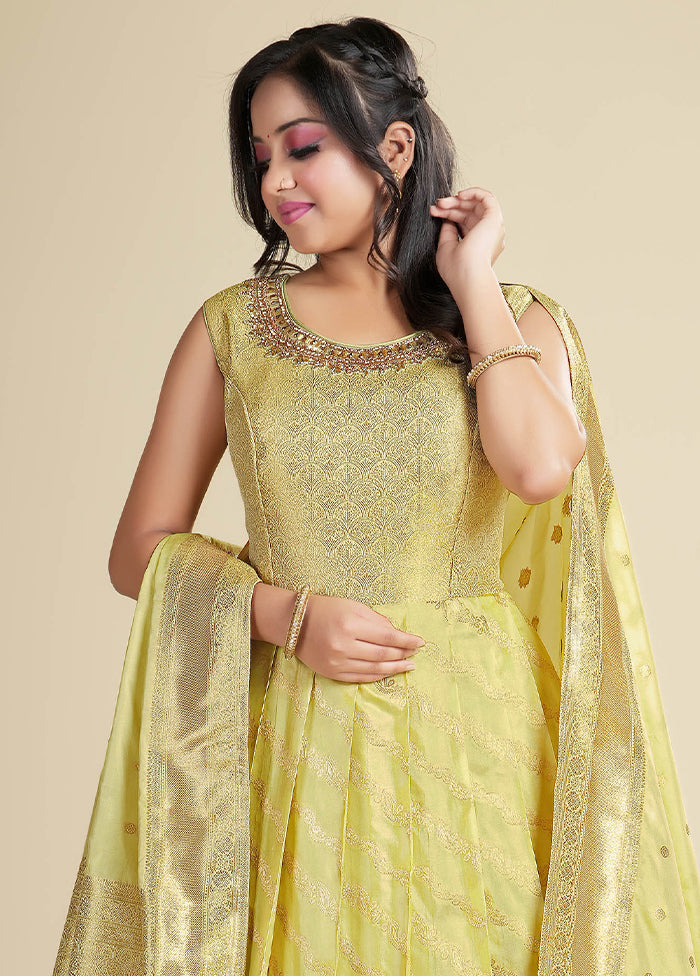 2 pc Lemon Readymade Silk Gown Set - Indian Silk House Agencies
