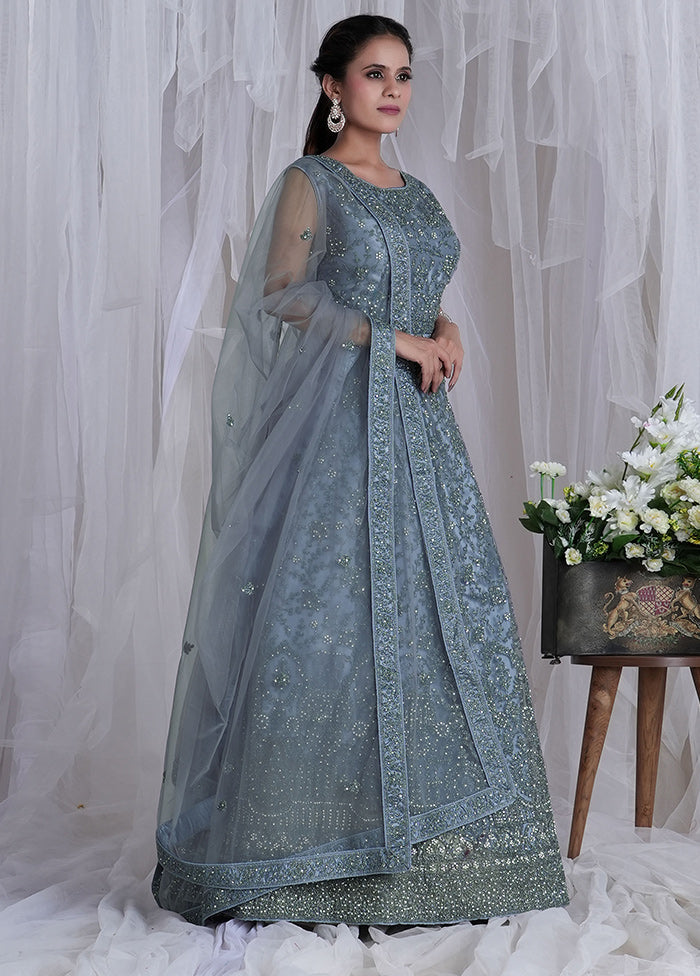 2 Pc Blue Readymade Net Gown - Indian Silk House Agencies