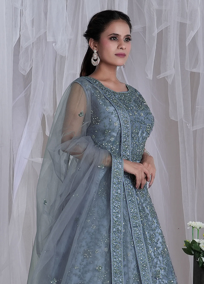 2 Pc Blue Readymade Net Gown - Indian Silk House Agencies