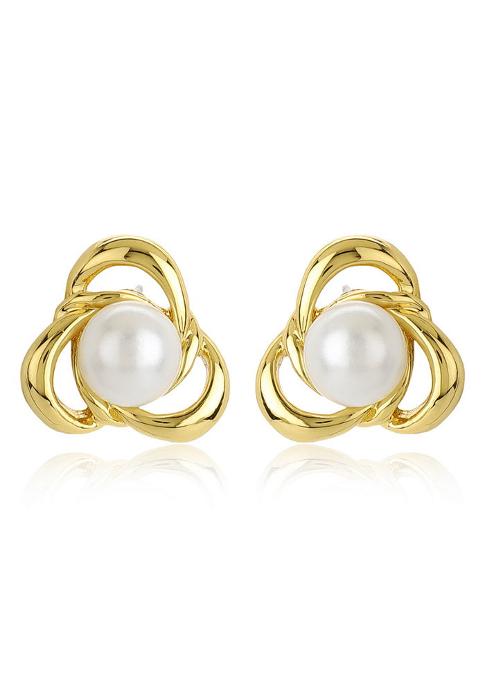 Estele Stylish Trendy Fancy Party Wear 24Kt Gold Plated White Flux Pearl Stud Earrings - Indian Silk House Agencies