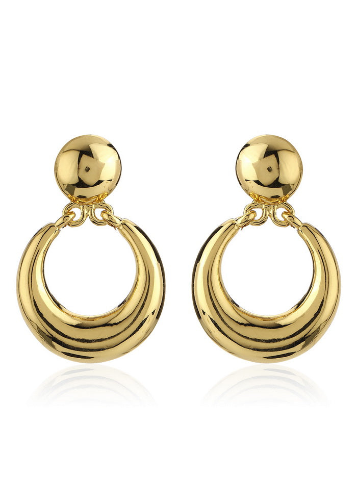 Estele Girls Womens Non Precious Brass Metal 24K Gold Tone Plated Round Small Drop Earrings - Indian Silk House Agencies