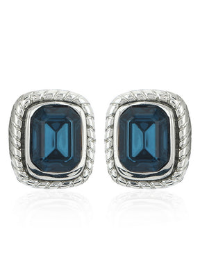 Estele Non Precious Metal Silver Tone Plated Blue Stone Stud Earrings For Women Gold Ad 067 701 E - Indian Silk House Agencies