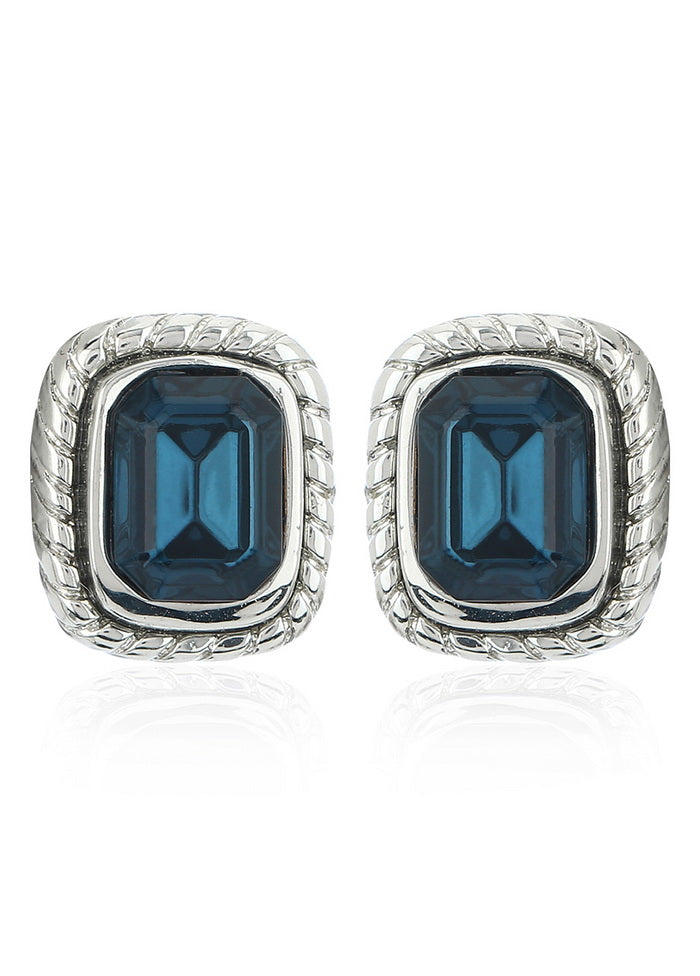 Estele Non Precious Metal Silver Tone Plated Blue Stone Stud Earrings For Women Gold Ad 067 701 E - Indian Silk House Agencies