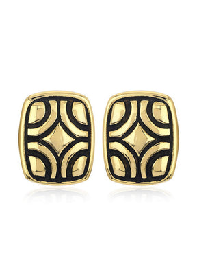 Estele Gold Tone Plated Black Enamel Square Stud Earrings - Indian Silk House Agencies