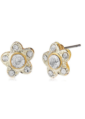 Estele 24 Kt Gold and Silver Plated Aqua Flower Stud Earrings - Indian Silk House Agencies