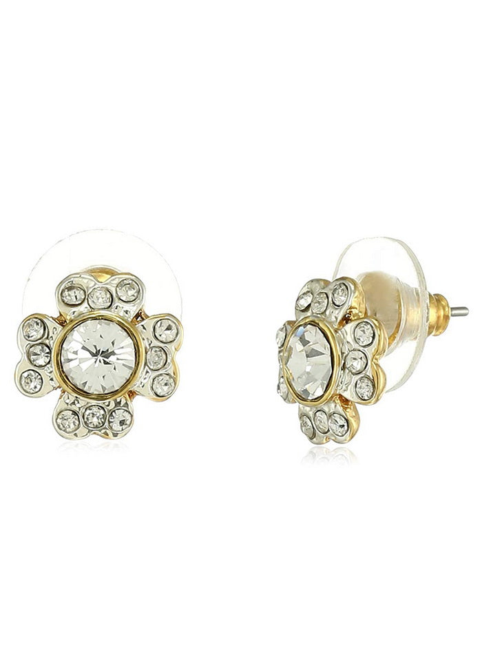 Estele 24 Kt Gold and Silver Plated Sap Flower Stud Earrings - Indian Silk House Agencies