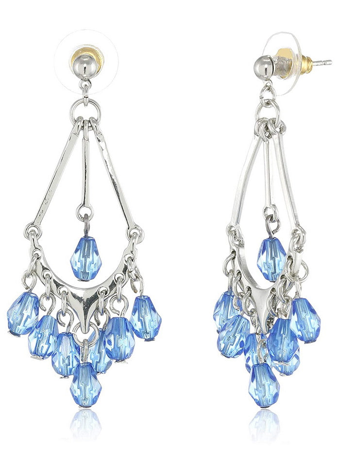 Estele Rhodium Plated Blue Chandelier Dangle Earrings - Indian Silk House Agencies