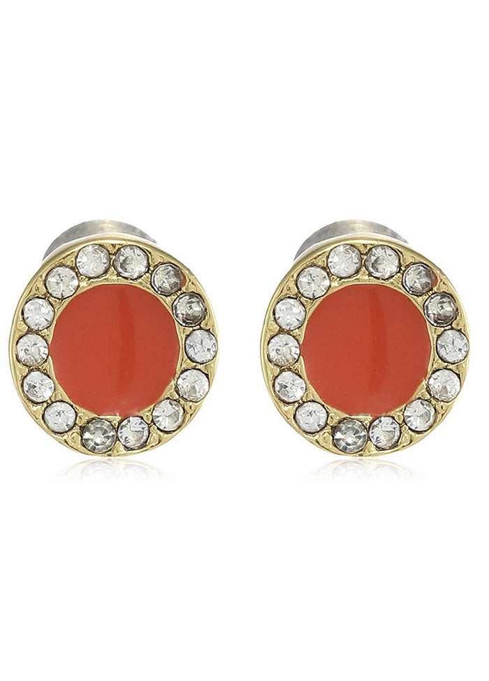 Estele 24 Kt Gold Plated Red Circle Stud Earring One Size - Indian Silk House Agencies