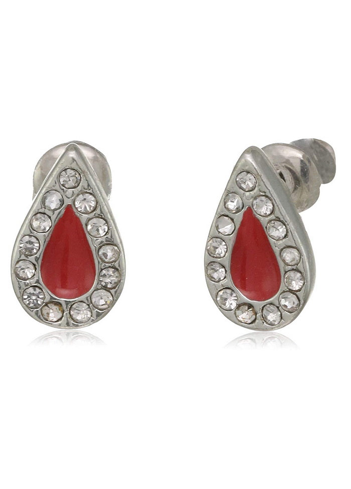 Estele 24 Kt Gold Plated Red pear Stud Earrings - Indian Silk House Agencies