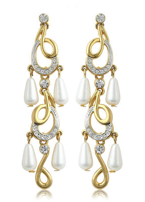 Estele 24Kt Gold And Silver Plated White Austrian crystal With Faux Pearl Drop Earrings - Indian Silk House Agencies
