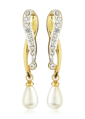 Estele 24Kt Gold And Silver Tone Plated White Bead Drop Earrings - Indian Silk House Agencies