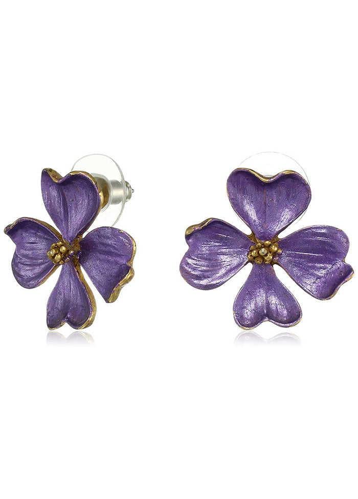 Estele Purple Flower Stud Earrings - Indian Silk House Agencies