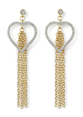 Estele Zinc Alloy 24Kt Gold And Silver Plated Heart Shaped White Austrian crystal Tassel Earrings Fo - Indian Silk House Agencies