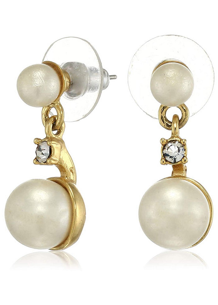 Estele 24 Kt Gold Plated Round Pearl Drop Earrings - Indian Silk House Agencies