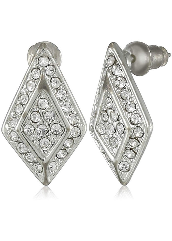 Estele 24 Kt Gold and Silver Plated Pink diamond Stud Earrings - Indian Silk House Agencies