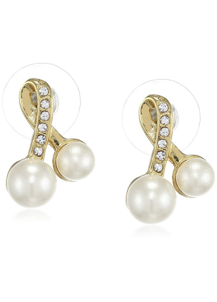 Estele 24 Kt Gold Plated Pearl Love Stud Earrings - Indian Silk House Agencies