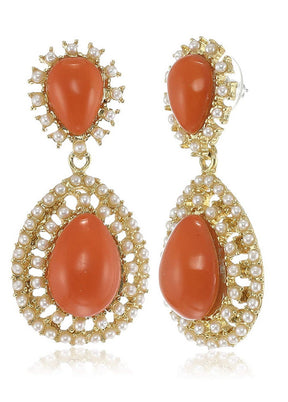 Estele 24 Kt Gold Plated Orange drop Dangle Earrings For Girls - Indian Silk House Agencies