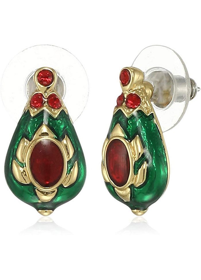 Estele 24 Kt Gold Plated Red and Green enamel traditional Stud Earrings - Indian Silk House Agencies