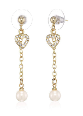 Estele 24 Kt Gold Plated Heart charm pearl Dangle Earrings - Indian Silk House Agencies