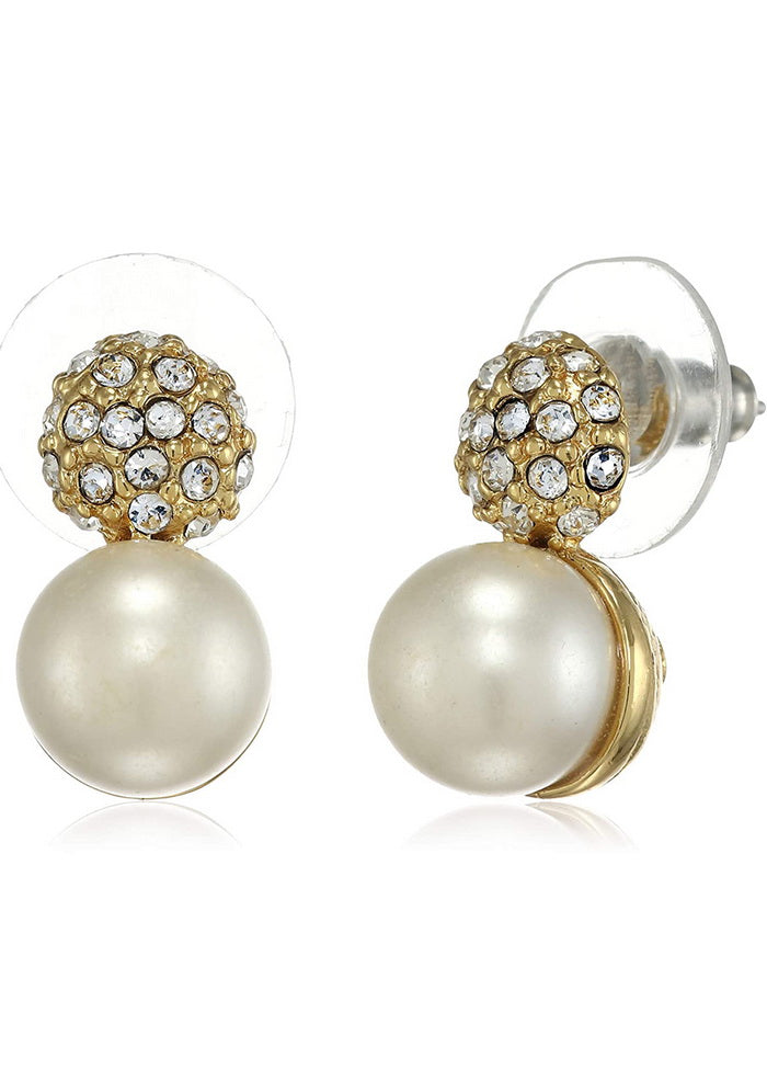 Estele 24 Kt Gold Plated Crystal Top Pearl Stud Earrings - Indian Silk House Agencies