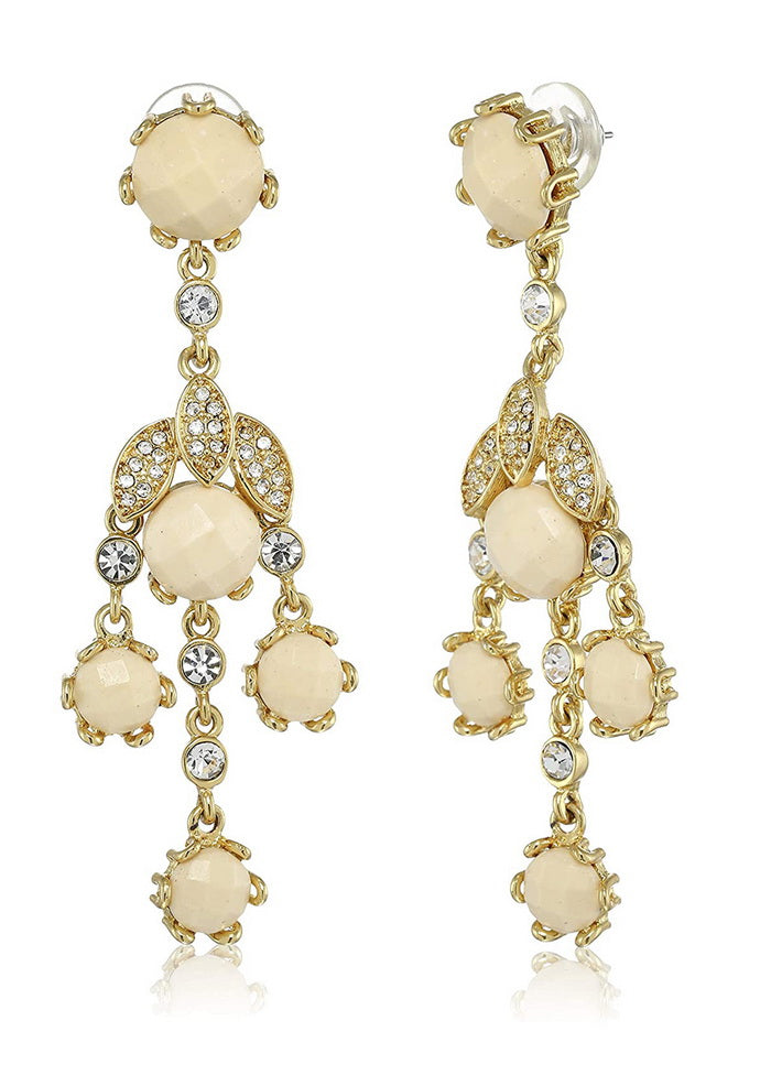 Estele 24 Kt Gold Plated White moon Dangle Earrings - Indian Silk House Agencies