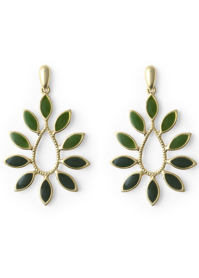 Estele 24Kt Non Precious Metal Matt Gold plated Green Enamel Dangling leaf vine earrings for Girls - Indian Silk House Agencies