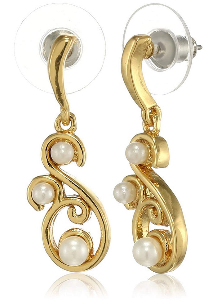 Estele 24 Kt Gold Plated Pearl swirls Dangle Earrings - Indian Silk House Agencies