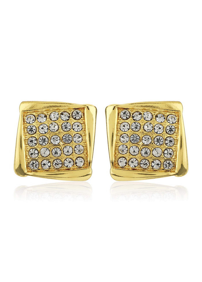 Estele 24Kt Gold Tone Plated Square Shaped Stud With White Austrian Crystal Stone Earrings - Indian Silk House Agencies