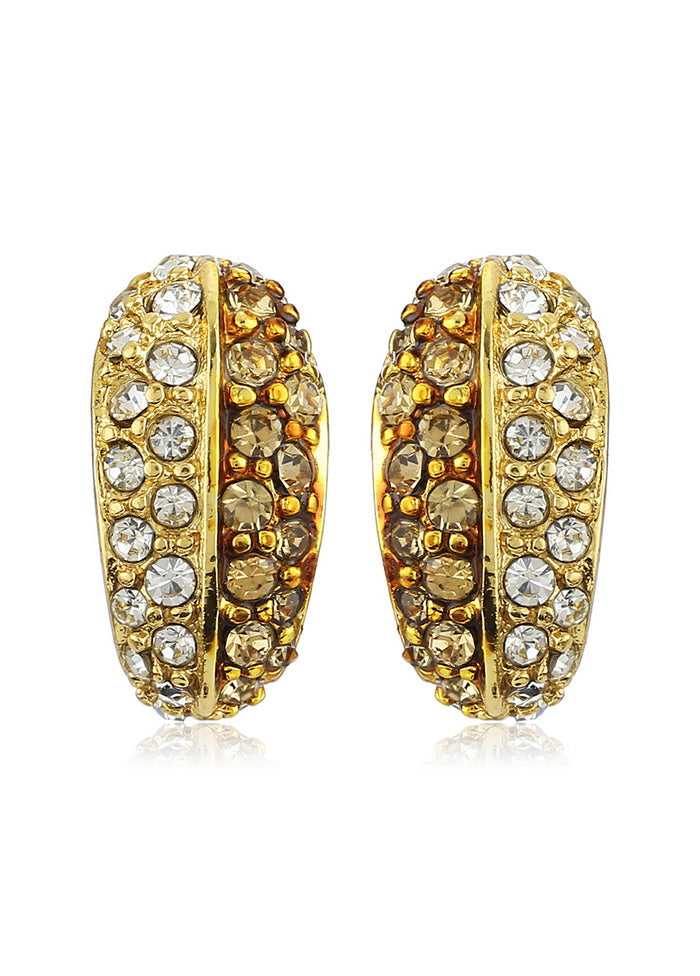 Estele 24Kt Gold Tone Plated White Austrian Crystal Stone Stud Earrings For Women Girls - Indian Silk House Agencies