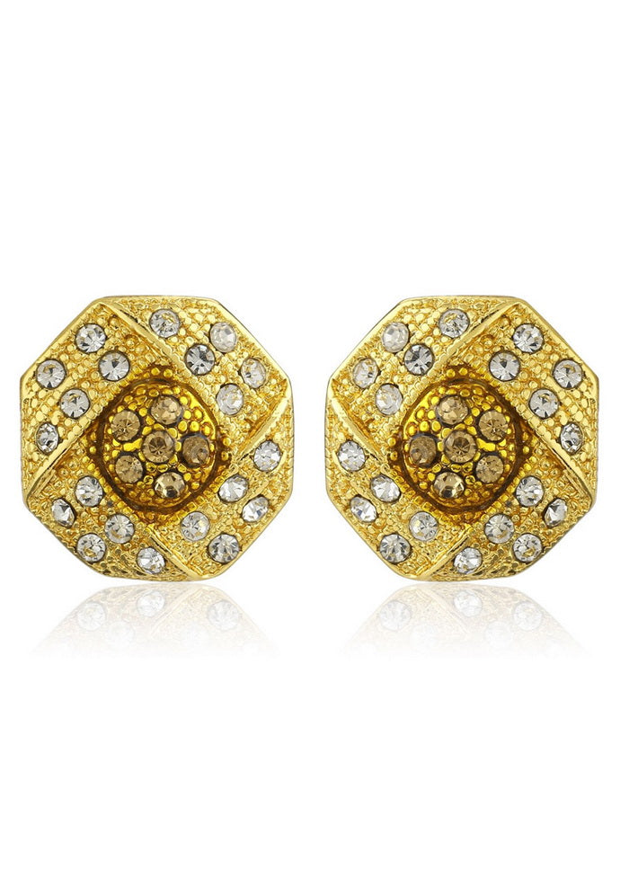 Estele 24Kt Gold Tone Plated White Austrian Crystal Stone Round Stud Earrings For Womens - Indian Silk House Agencies