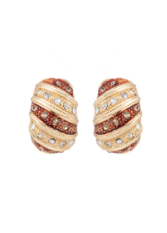 Estele 24 Kt Gold Plated Ribbed Pebble Stud Earrings - Indian Silk House Agencies