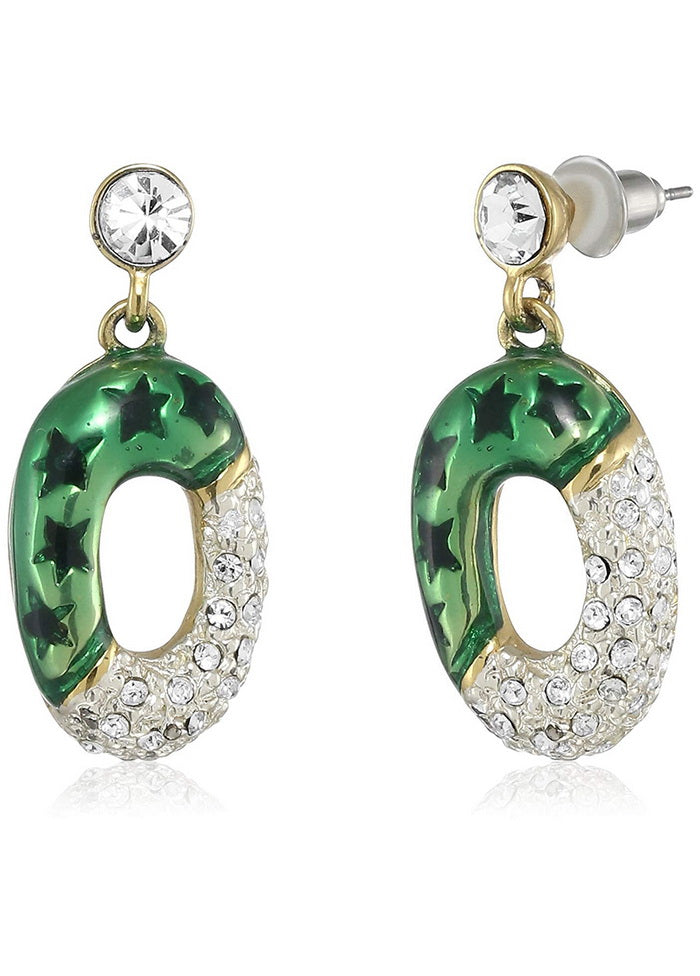 Estele 24 Kt Gold Plated Green ring Dangle Earrings - Indian Silk House Agencies