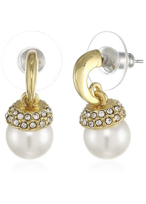 Estele 24 Kt Gold Plated Hanging Pearl Drop Earrings - Indian Silk House Agencies