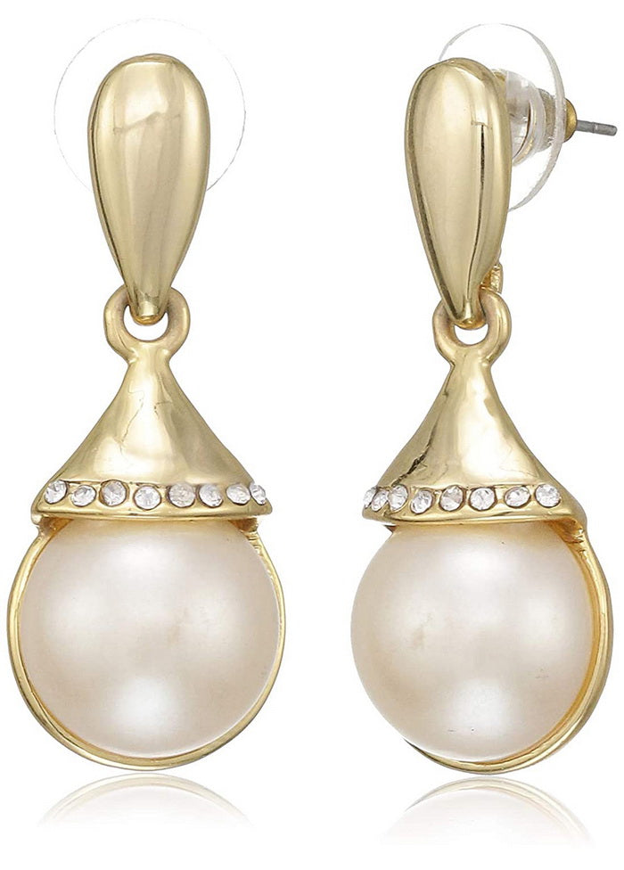 Estele 24 Kt Gold Plated Drop Earrings with Pearl and Austrian Crystal for Women - Indian Silk House Agencies