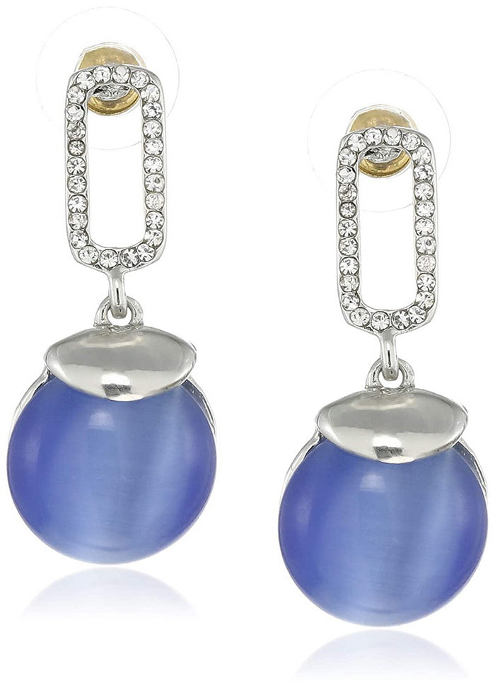 Estele 24 Kt Rose Gold Plated Blue monalisa studded Drop Earrings - Indian Silk House Agencies