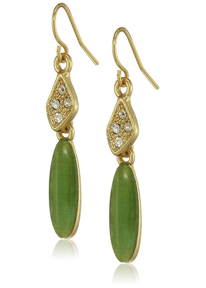 Estele 24 Kt Gold Plated Green charm Drop Earrings - Indian Silk House Agencies