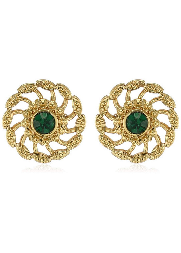 Estele 24 Kt Gold and Silver Plated Green Chakra Stud Earrings - Indian Silk House Agencies