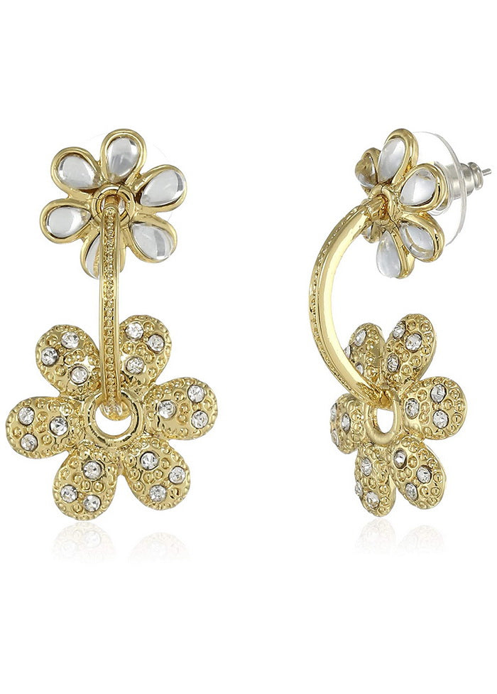 Estele Rhodium Plated Indian Diamond Dangle Earrings Gold - Indian Silk House Agencies